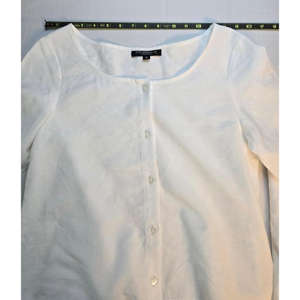 FH Clothing Co White Button Down Tunic Top Long Sleeve Coastal Old Money Small - Picture 8 of 8